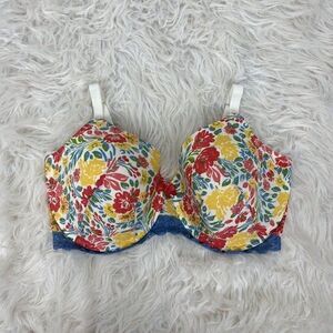 Adore Me Kati Contour Demi Bra Size 42G Multicolored Floral Lace Coquette